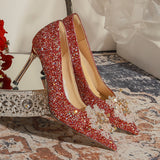 Pointed Stilettos Heels Sequined Beads Shoes