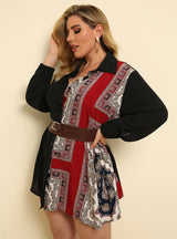 Ethnic Print Stitching Loose Long-sleeved Shirt