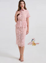 Lace Short Sleeve Slit Slim Diamond Dress