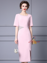 Red Split Short Sleeve Mother Of The Bride Dress