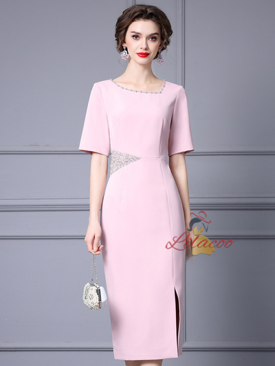Red Split Short Sleeve Mother Of The Bride Dress