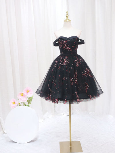 Black Tulle Print Homecoming Dress