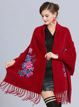 Loosely Embroidered Bat Sleeve Shawl Cloak