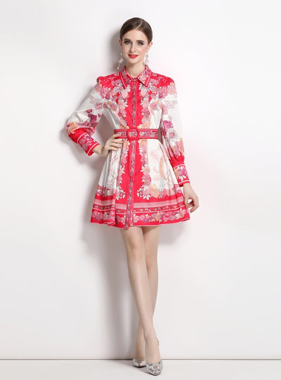 Retro Shirt Print Long Sleeve Dress