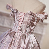 Pink Satin Embroidery Bow Homecoming Dress