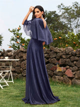 Navy Blue V-neck Appliques Prom Dress