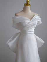 White Satin Off the Shoulder Wedding Dress