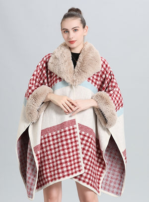 Loose Jacquard Knitted Cloak Shawl Woolen Coat