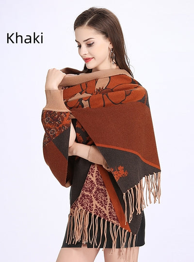 Printed Bat Sleeve Tassel Knitted Shawl