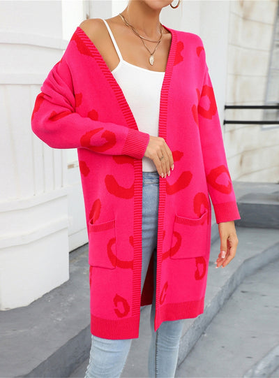 Leopard Print Sweater Long Cardigan Sweater Coat