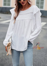 Casual Long-sleeved Solid Color Shirt Top
