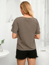 Round Neck Short Sleeve Small Floral Shirt
