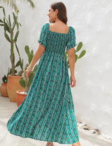 Vertical Striped Printed Split Short-sleeved Dress