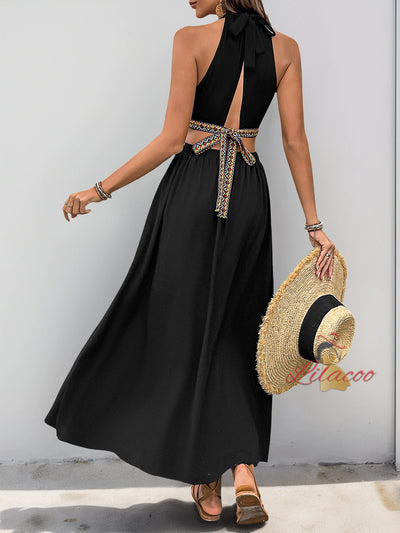 Halter Sleeveless Hollow Holiday Dress