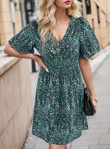 V-neck Print High Waist Dress