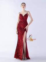 Spaghetti Straps Mermaid Sequins Prom Dress