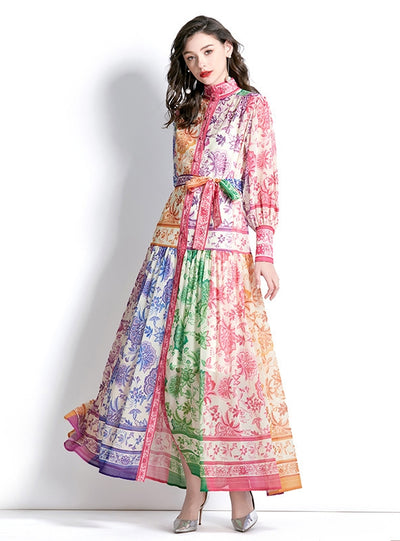 Lantern Sleeve Wavy Printed Dress