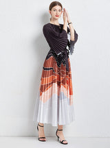 Pleated Loose Printed Pleated Long Seeve Dress