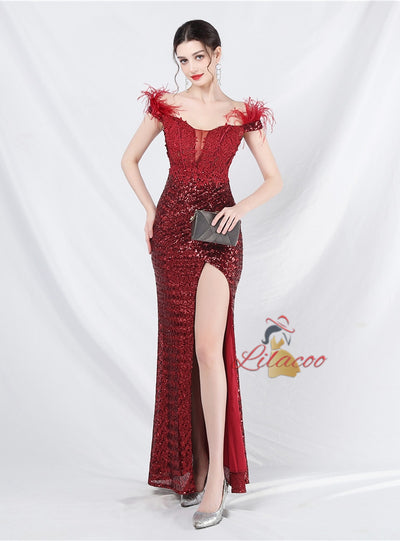 Mermaid Sequins Off the Shoulder Appliques Prom Dress