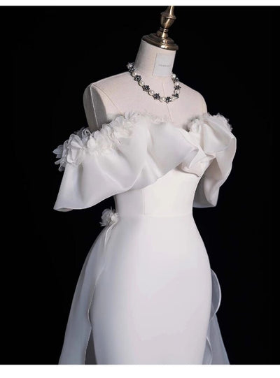 White Mermaid Flower Off the Shoulder Wedding Dress