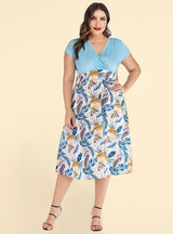 Short Sleeve V-neck Chiffon Printed Dress