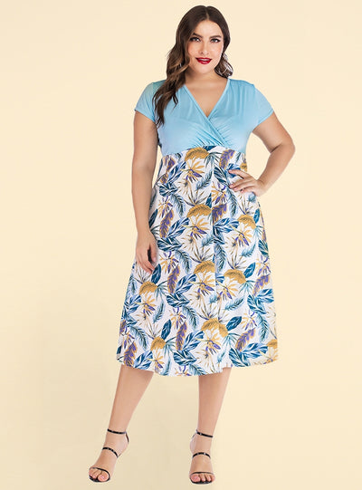 Short Sleeve V-neck Chiffon Printed Dress