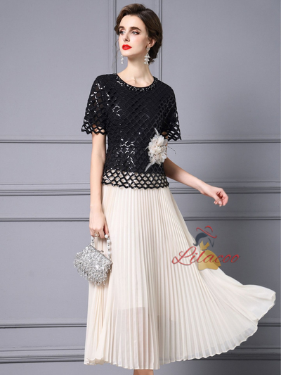 Black Sequins Short Sleeve Mother Of The Bride Dress