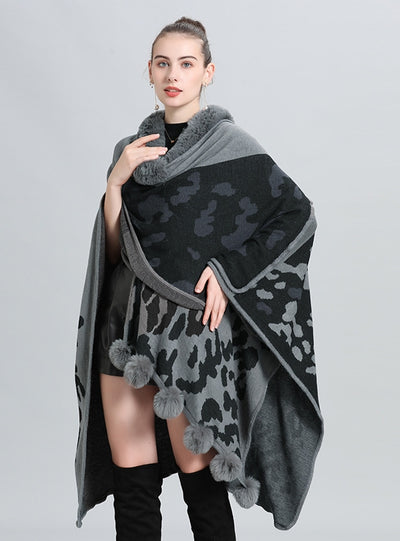 Large Size Loose Knit Cardigan Cloak Shawl