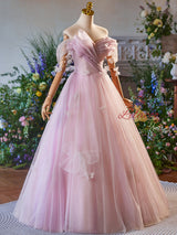 Pink Tulle Pleats Butterfly Prom Dress