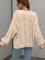 Twisted Rope Solid Color Loose Round Neck Sweater