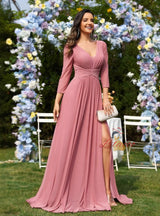 Chiffon V-neck Slim Split Long Prom Dress