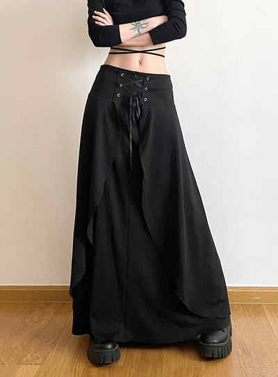 Irregularly Spliced Silm Waist Long Skirt