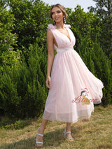 Open-back V-neck Gauze Dress