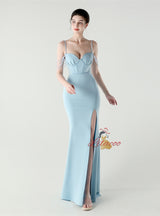 Mermaid Spaghetti Straps Beading Split Prom Dress