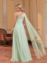 Light Green Tulle One Shoulder Prom Dress
