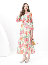 Retro Lace V-neck Long Printed Dress