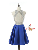 Green Satin Backless Beading Homecoming Dress