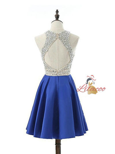 Green Satin Backless Beading Homecoming Dress