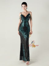 Mermaid Sequins Spaghetti Straps Beading Prom Dress