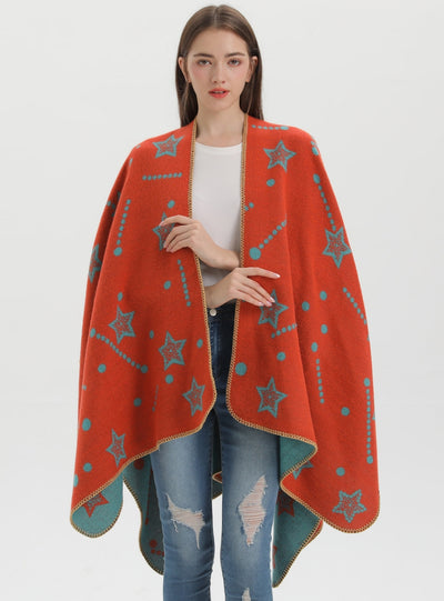 Knitted Split Shawl Double-sided Warm Cloak