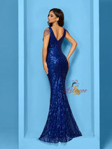 Royal Blue Mermaid Seuqins V-neck Prom Dress