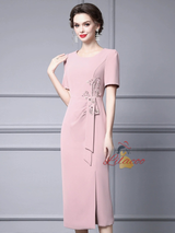 Red Short Sleeve Beading Mother of the Bride Dress