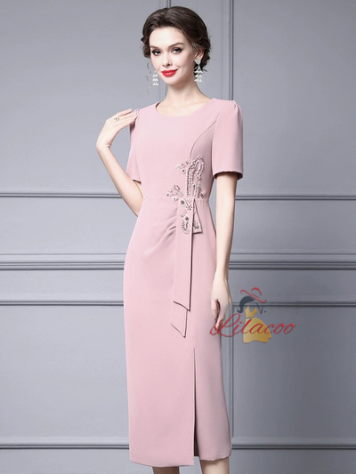 Red Short Sleeve Beading Mother of the Bride Dress