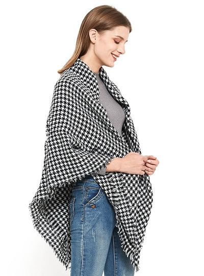 Cashmere Black and White Houndstooth Scarf