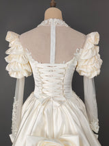 Vintage Champagne Satin Long Sleeve Wedding Dress