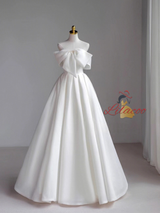 A-Line White Strapless Bow Wedding Dress