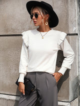 Loose Solid Color Flounces Crewneck Sweater