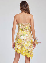 Heavy Industry Embroidery Flower Asymmetric Tube Top Dress