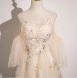 Champagne Tulle Beading Prom Dress
