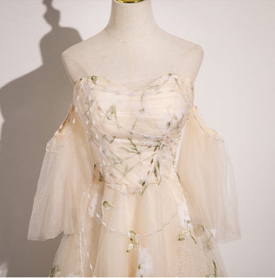 Champagne Tulle Beading Prom Dress